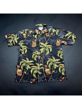 Vintage Y2K Big Dogs Hawaiian Shirt Palm Tree Monkey Print Rayon Beach Surf Sz S
